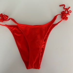 Red rib String bathing suit bottom
